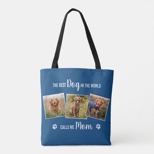 Aangepaste hond maanblauw fotocollage tote bag (Achterkant)