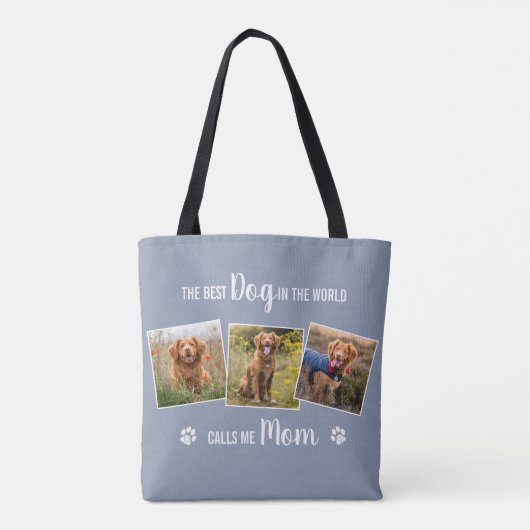 Aangepaste hond Mam Gray Foto Collage Tote Bag (Achterkant)