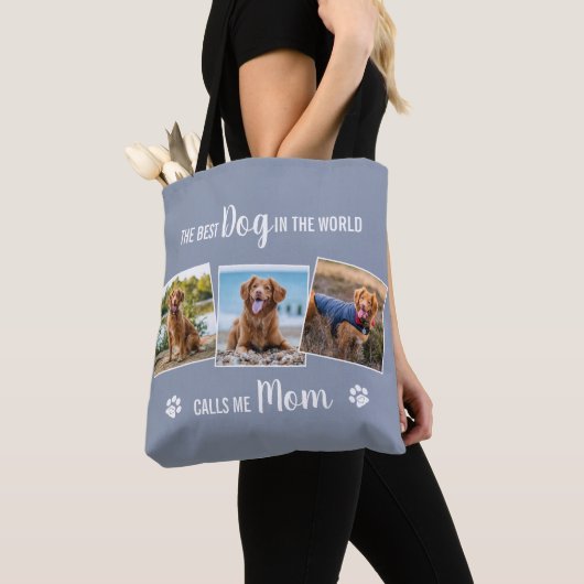 Aangepaste hond Mam Gray Foto Collage Tote Bag (Dichtbij)