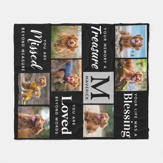 Aangepaste hond Memorial Pet Loss 7 Foto Collage Fleece Deken (Voorkant (Horizontaal))