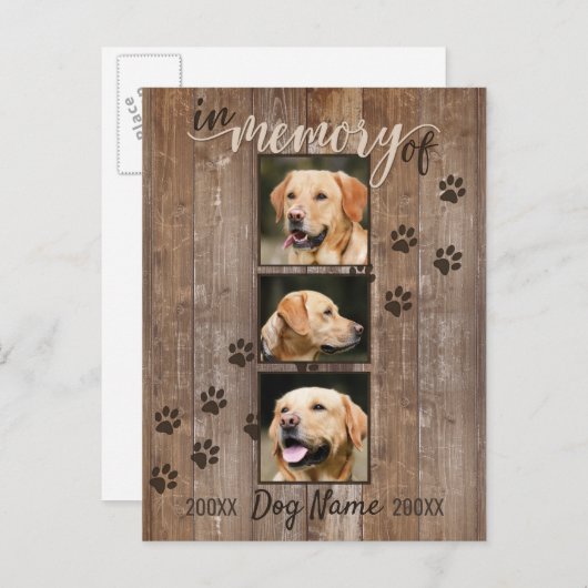 Aangepaste hond Memorial Rustic Wood Kijk uit naar Briefkaart (Voorkant / Achterkant)