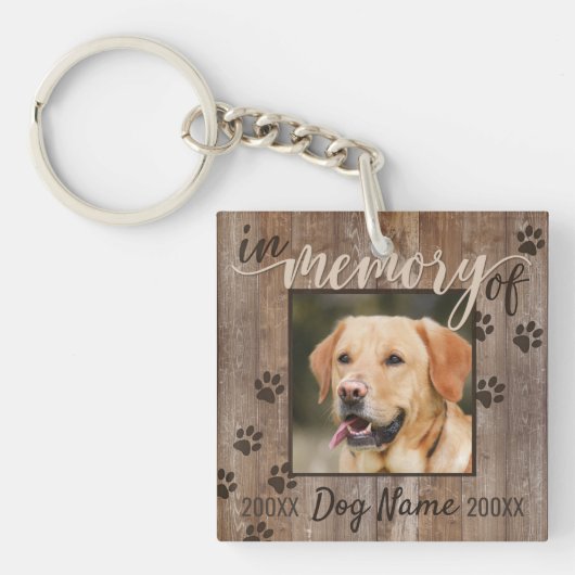 Aangepaste hond Memorial Rustic Wood Kijk uit naar Sleutelhanger (Voorkant)