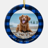 Aangepaste hond Pet Foto Blauw Buffalo met kerstmi Keramisch Ornament (Voorkant)