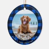 Aangepaste hond Pet Foto Blauw Buffalo met kerstmi Keramisch Ornament (Links)