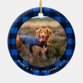 Aangepaste hond Pet Foto Blauw Buffalo met kerstmi Keramisch Ornament (Achterkant)