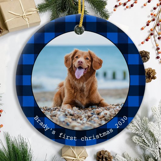 Aangepaste hond Pet Foto Blauw Buffalo met kerstmi Keramisch Ornament