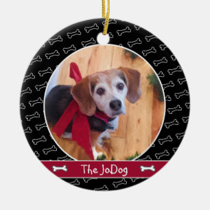 Aangepaste hond Photo Dog Bone Pattern Black Keramisch Ornament