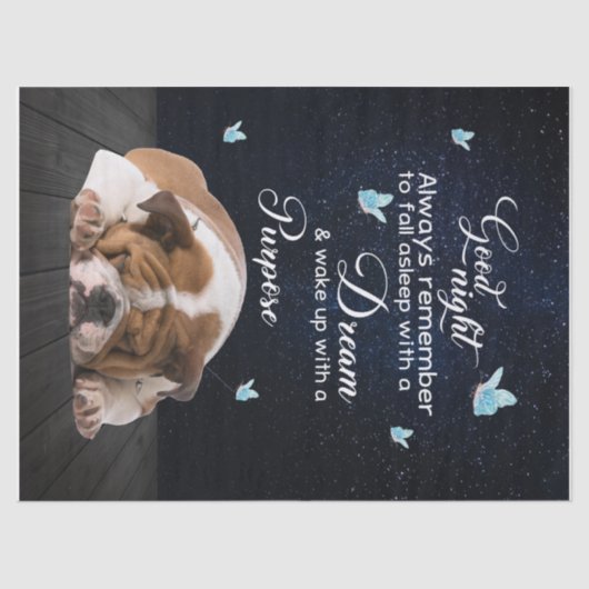 Aangepaste hond Quilt Blanket, Bulldog Good Night Tissuepapier (Voorkant)
