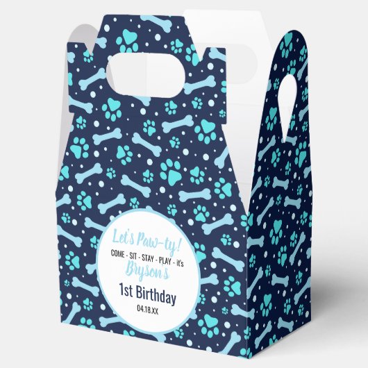 Aangepaste Hond Verjaardag Blauwe Poot Print Puppy Bedankdoosjes (Geopend)
