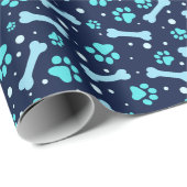 Aangepaste Hond Verjaardag Blauwe Poot Print Puppy Cadeaupapier (Rol Hoek)