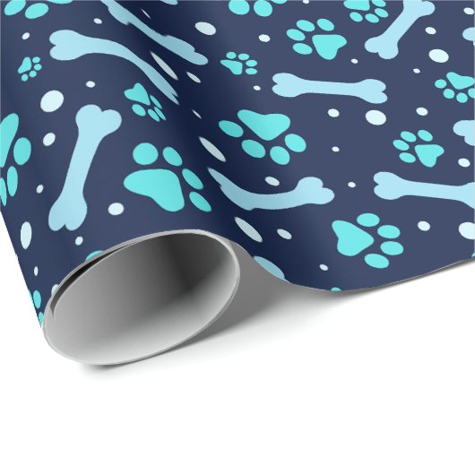 Aangepaste Hond Verjaardag Blauwe Poot Print Puppy Cadeaupapier (Rol Hoek)