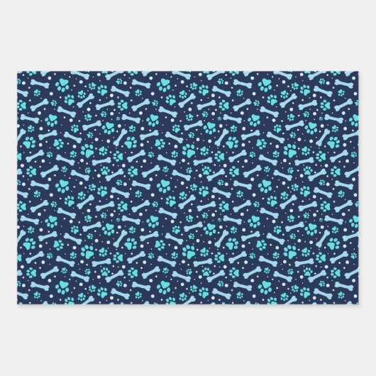 Aangepaste Hond Verjaardag Blauwe Poot Print Puppy Inpakpapier Vel (Voorkant 2)