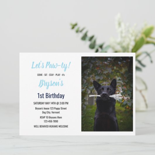 Aangepaste Hond Verjaardag Blauwe Poot Print Puppy Kaart (Staand voorkant)