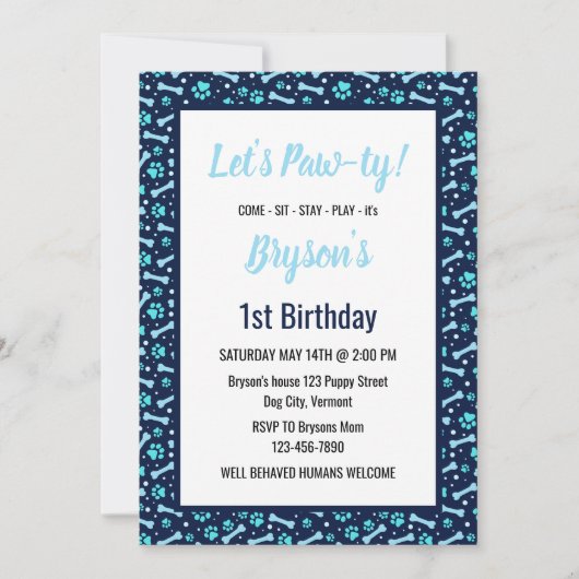 Aangepaste Hond Verjaardag Blauwe Poot Print Puppy Kaart (Voorkant)