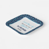 Aangepaste Hond Verjaardag Blauwe Poot Print Puppy Papieren Bordje (Gebogen)