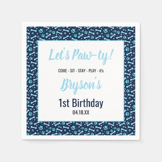 Aangepaste Hond Verjaardag Blauwe Poot Print Puppy Servet (Voorkant)