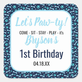 Aangepaste Hond Verjaardag Blauwe Poot Print Puppy Vierkante Sticker
