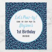 Aangepaste Hond Verjaardag Blauwe Poot Print Puppy Wijn Etiket (Enkel label)