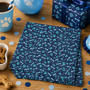 Aangepaste Hond Verjaardag Blauwe Pootafdruk Puppy Servet