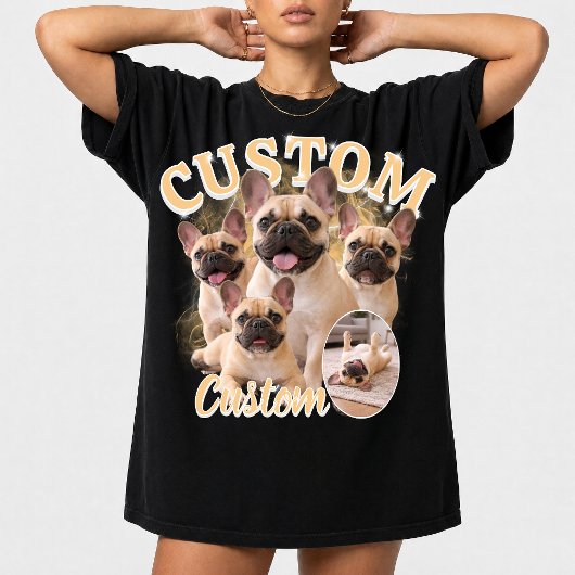 Aangepaste honden-bootlegfotocollage, vintage dier t-shirt