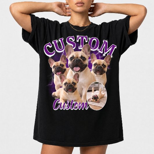 Aangepaste honden-bootlegfotocollage, vintage dier t-shirt