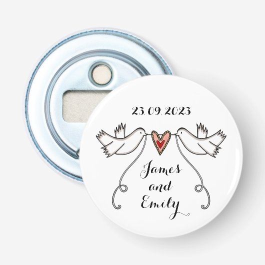 Aangepaste honden bruiloft flesopening voorvechter button flesopener (Voorkant)