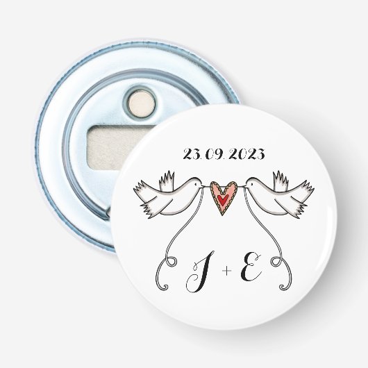 Aangepaste honden bruiloft flesopening voorvechter button flesopener (Voorkant)