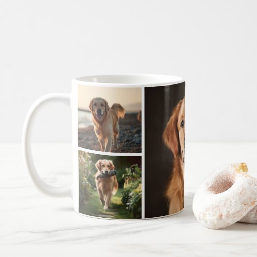 Aangepaste Honden Foto Collage Mok met 4 Foto's  (Met donut)