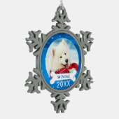 Aangepaste honden | Kerstfeest met foto's Tin Sneeuwvlok Ornament (Links)