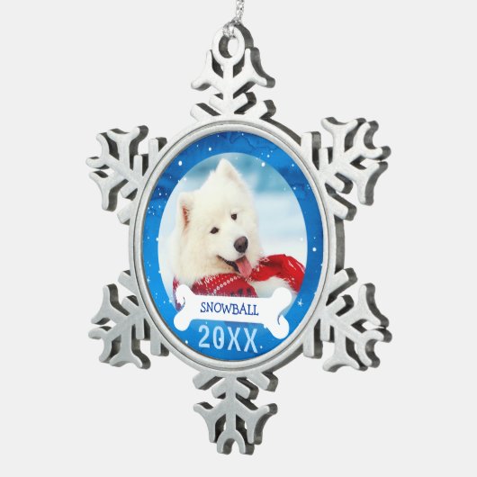 Aangepaste honden | Kerstfeest met foto's Tin Sneeuwvlok Ornament (Rechts)