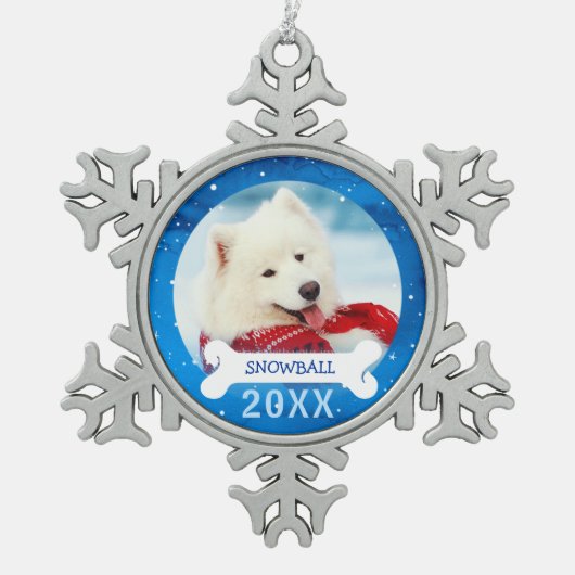 Aangepaste honden | Kerstfeest met foto's Tin Sneeuwvlok Ornament (Voorkant)