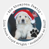 Aangepaste Hondenfoto Christmas Kaart Retouradres Ronde Sticker (Voorkant)