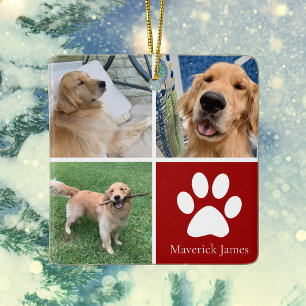 Aangepaste hondenfoto collage Cute Red Pet Kerstmi Keramisch Ornament
