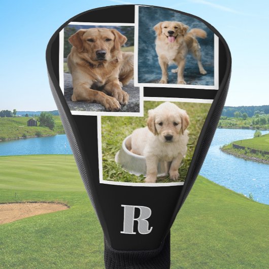 Aangepaste hondenfoto-collage met monogram en pers golfheadcover