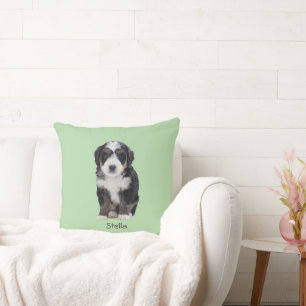 Aangepaste hondenfoto – Pastel Groen met Pet Naam Kussen