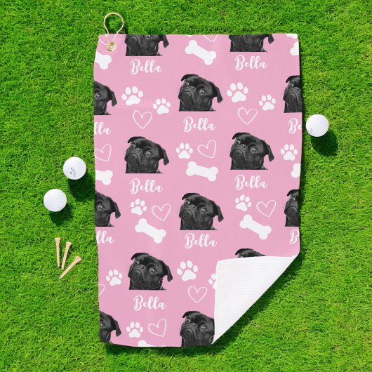 Aangepaste hondenfoto Pet Lover Pink Instagram Golfhanddoek
