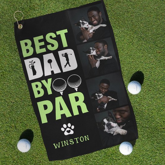 Aangepaste hondenfotocollage Beste papa op par Golfhanddoek