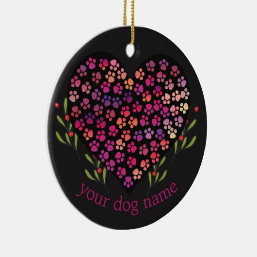 Aangepaste hondennaam, honden poot hart bladeren keramisch ornament (Rechts)