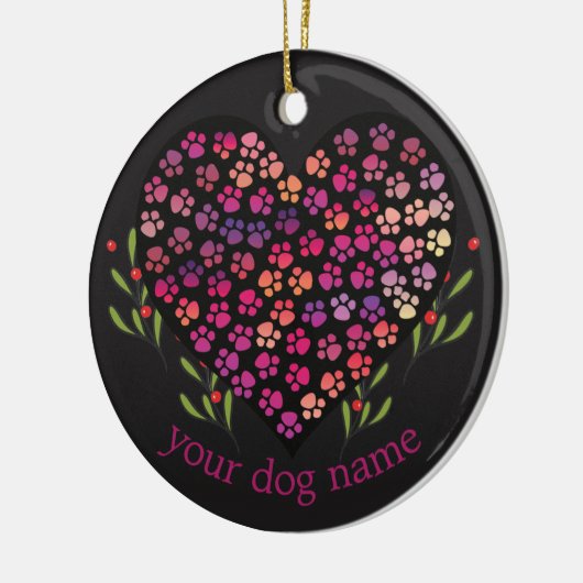 Aangepaste hondennaam, honden poot hart bladeren keramisch ornament (Links)