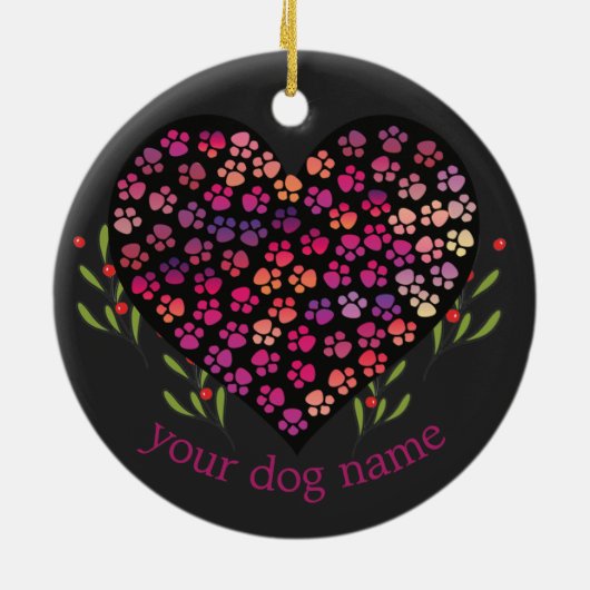 Aangepaste hondennaam, honden poot hart bladeren keramisch ornament (Achterkant)