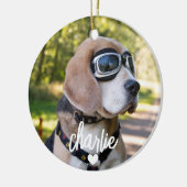 Aangepaste hondennaam Pet Photo Keramisch Ornament (Links)
