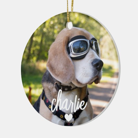 Aangepaste hondennaam Pet Photo Keramisch Ornament (Links)