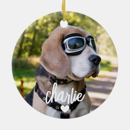 Aangepaste hondennaam Pet Photo Keramisch Ornament (Achterkant)