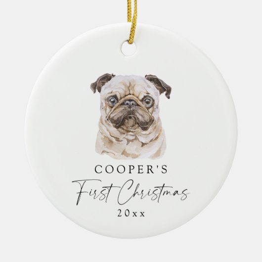 Aangepaste hondennaam Pug Lover Mijn eerste kerst Keramisch Ornament (Voorkant)