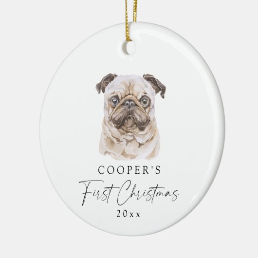 Aangepaste hondennaam Pug Lover Mijn eerste kerst Keramisch Ornament (Links)