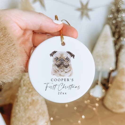 Aangepaste hondennaam Pug Lover Mijn eerste kerst Keramisch Ornament
