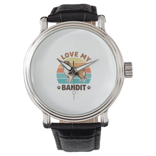 Aangepaste hondennaam Retro zonsondergang huisdier Horloge (Voorkant)