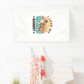 Aangepaste hondennaam Retro zonsondergang huisdier Spandoek (Insitu)