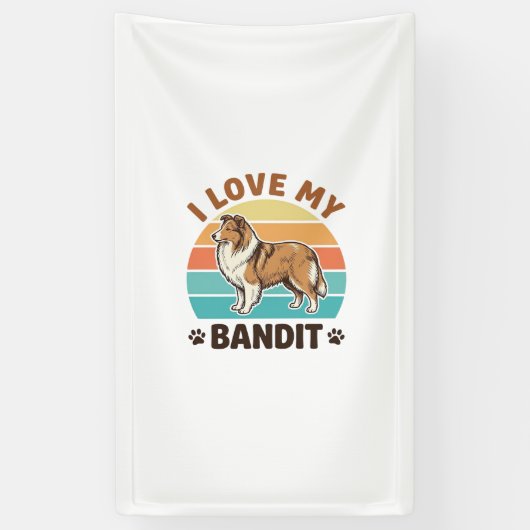 Aangepaste hondennaam Retro zonsondergang huisdier Spandoek (Verticaal)