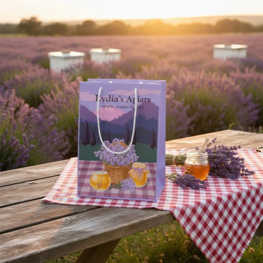 Aangepaste honing- en lavendelcadeau-papieren tas medium cadeauzakje